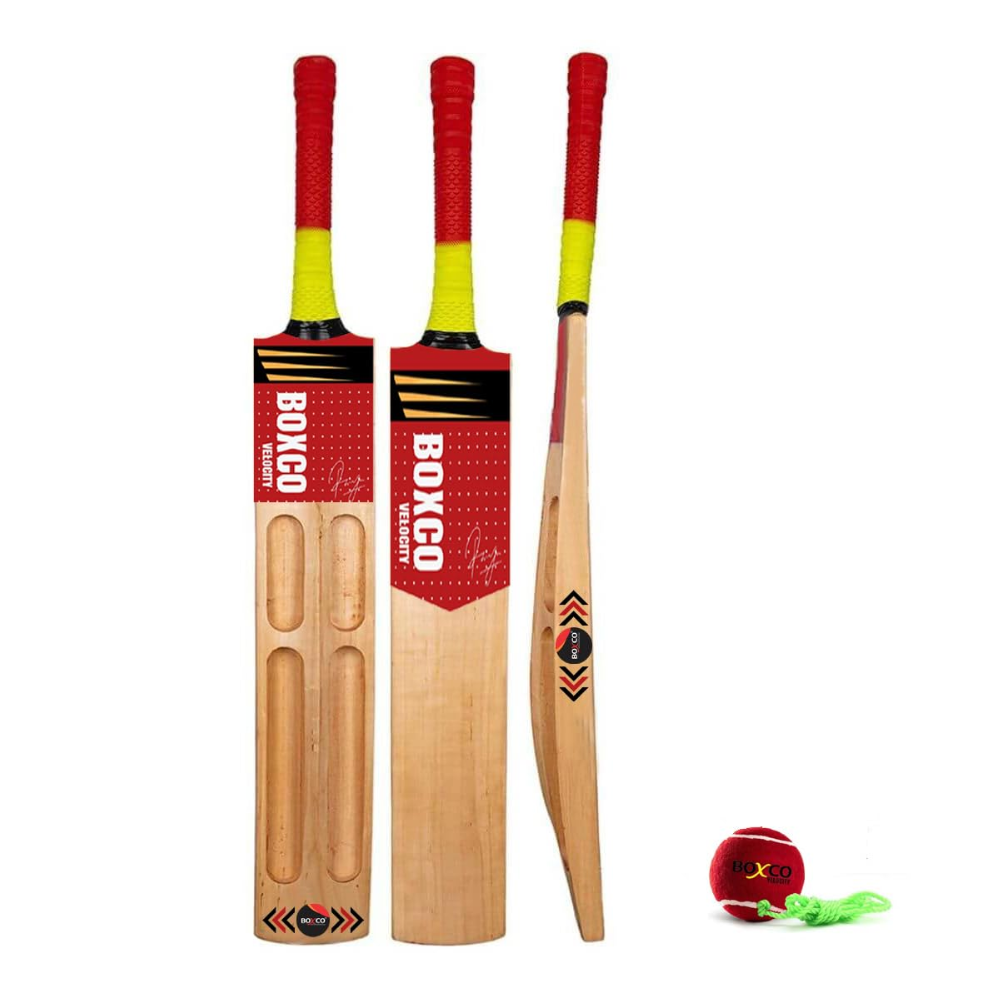 BOXCO Velocity Wooden Cricket Bat with Tennis Ball...